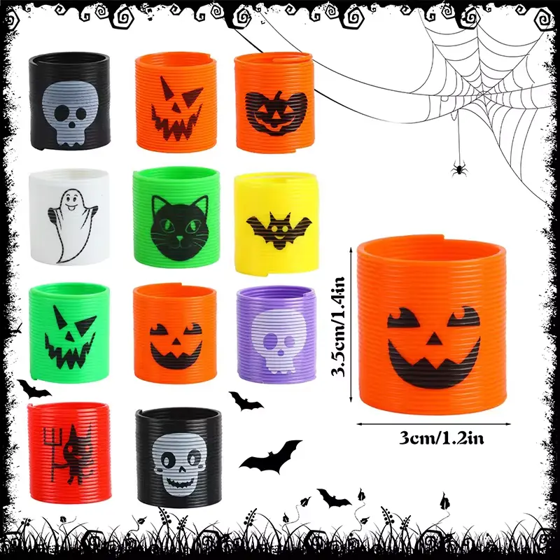 12 PCS Random Halloween Magic Spring Coil Toys Educational Fun Layered Mini Rainbow Circle Children's Christmas Party Toy Gifts