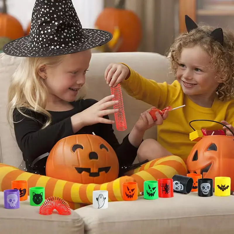 12 PCS Random Halloween Magic Spring Coil Toys Educational Fun Layered Mini Rainbow Circle Children's Christmas Party Toy Gifts