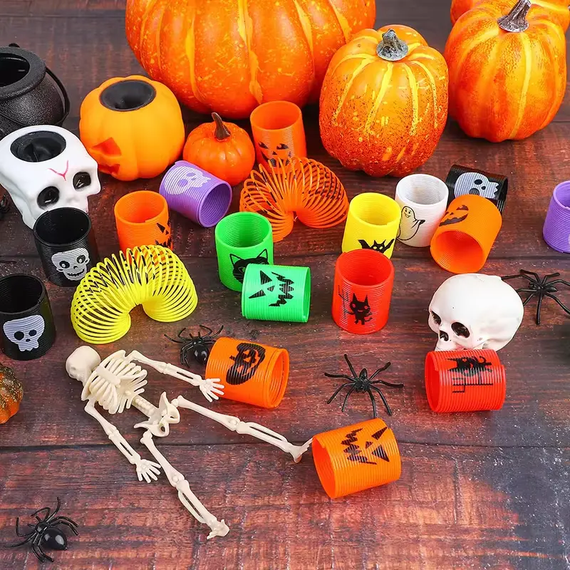 12 PCS Random Halloween Magic Spring Coil Toys Educational Fun Layered Mini Rainbow Circle Children's Christmas Party Toy Gifts