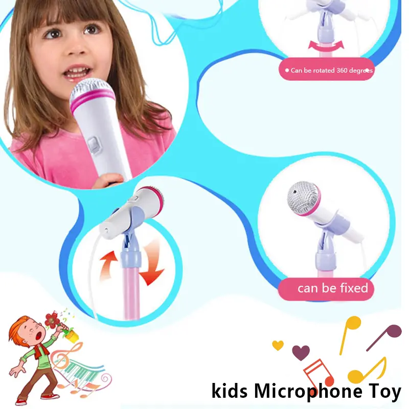 Children's Microphone Musical Instrument Toy with Stand LED Light Karaoke Bracket Brain Training Education Toy Gift for Boy Girl