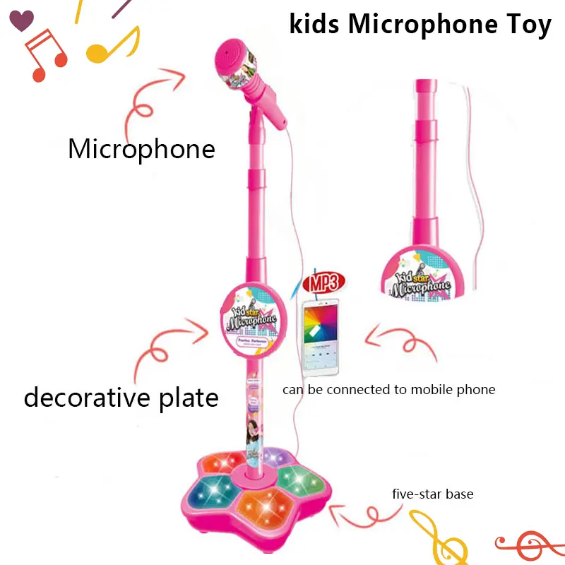 Children's Microphone Musical Instrument Toy with Stand LED Light Karaoke Bracket Brain Training Education Toy Gift for Boy Girl