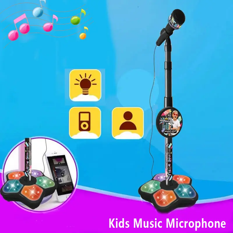 Children's Microphone Musical Instrument Toy with Stand LED Light Karaoke Bracket Brain Training Education Toy Gift for Boy Girl