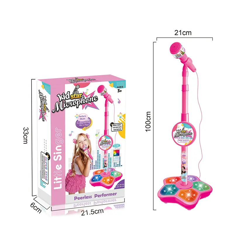 Children's Microphone Musical Instrument Toy with Stand LED Light Karaoke Bracket Brain Training Education Toy Gift for Boy Girl