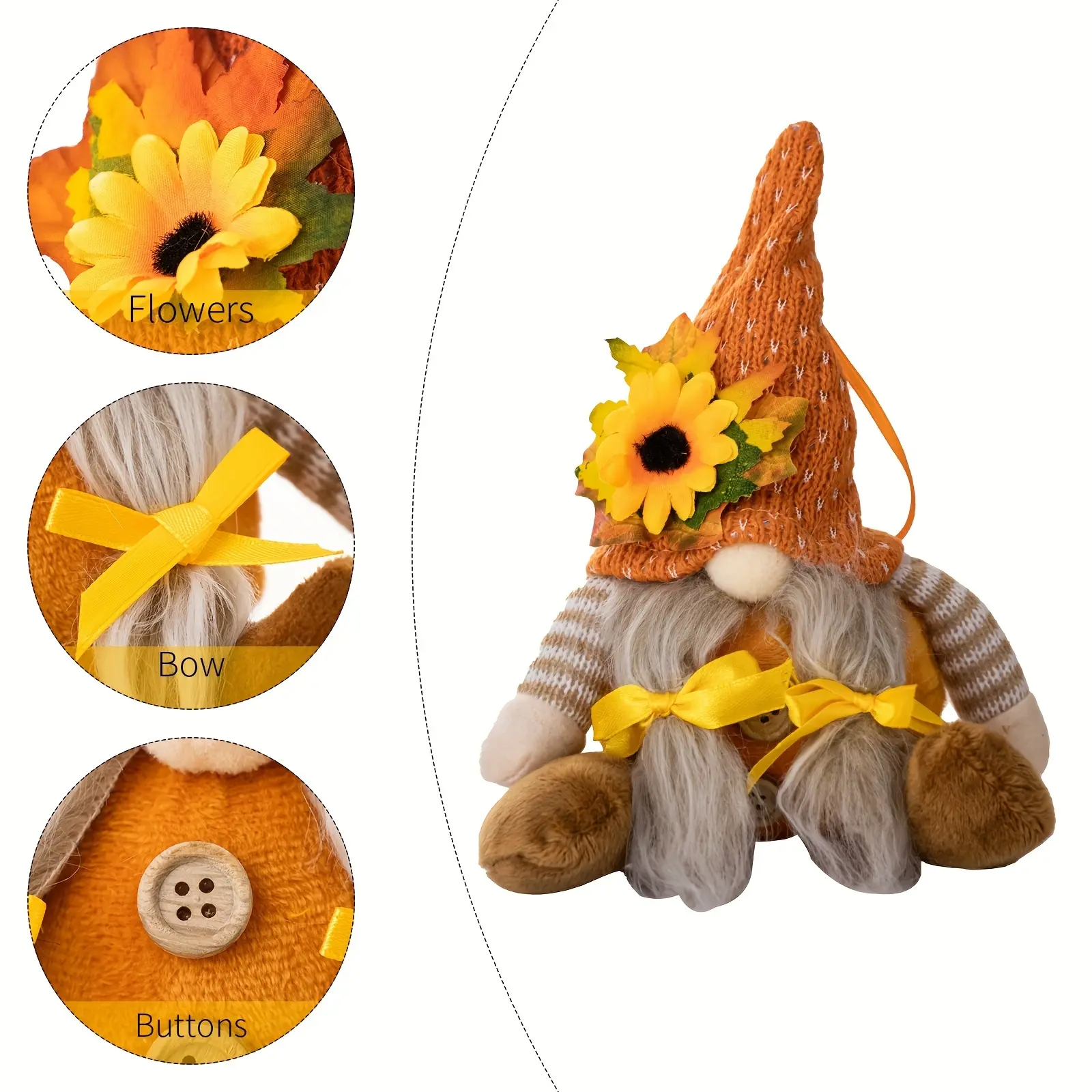 Thanksgiving Decorative Supplies Harvest Season Sunflowers Decorative Maple Leaf Straw Hat Rudolf Goblin Dwarf Doll Pendant