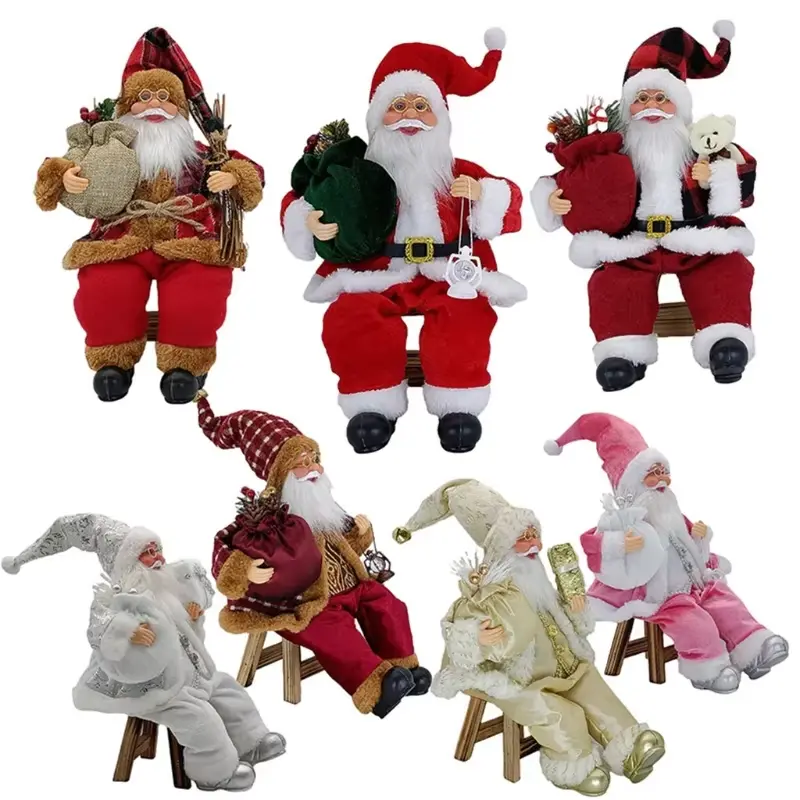 14 inch Sitting Santa Claus Statue Christmas Character Decoration Christmas Creative Santa Claus Doll Christmas Party Decoration