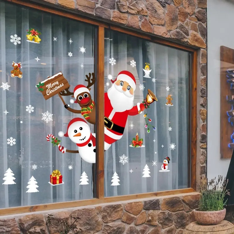 Santa Claus Snowman Reindeer Window Stickers Snowflake Christmas Atmosphere Decoration Glass Window Static Electricity Stickers