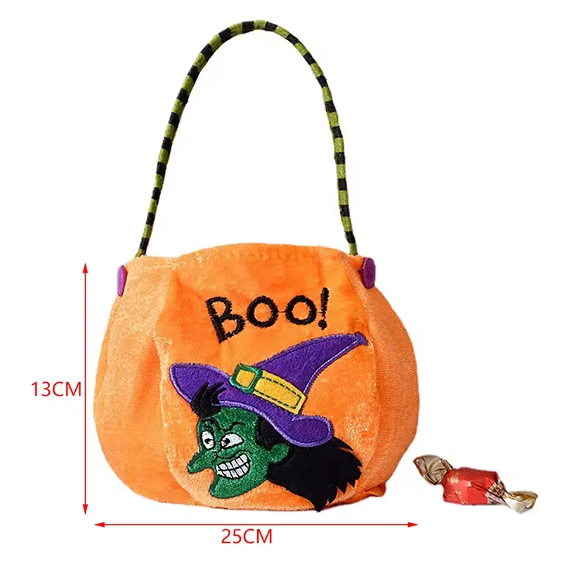 Halloween Party Prank Candy Tote Bag Pumpkin Candy Bag Trick or Treat Velvet Candy Orange Pumpkin Bag Scene Decoration Gift Bag