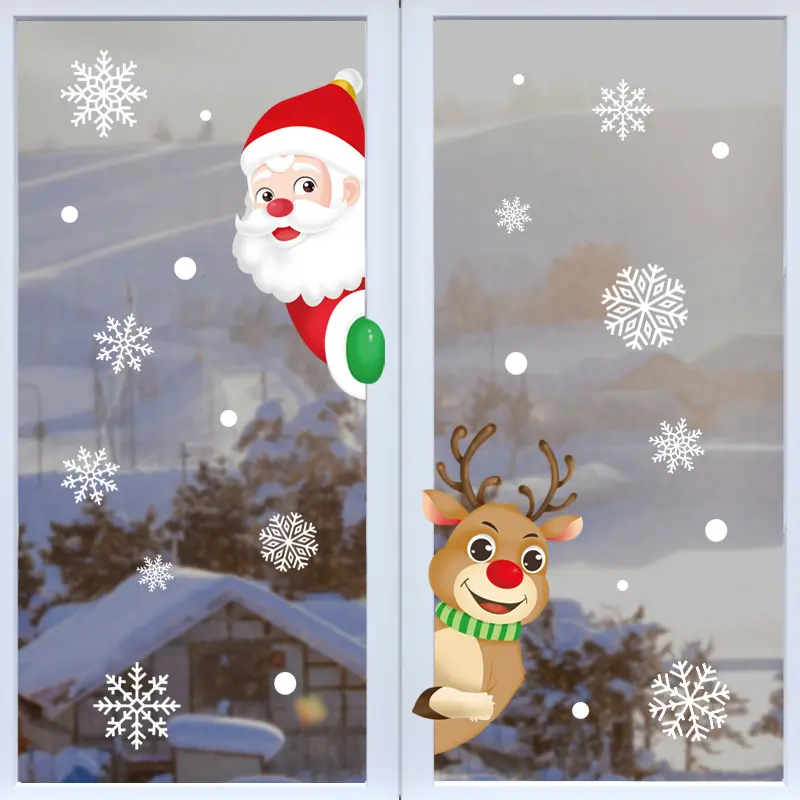 Santa Claus Snowman Reindeer Window Stickers Snowflake Christmas Atmosphere Decoration Glass Window Static Electricity Stickers