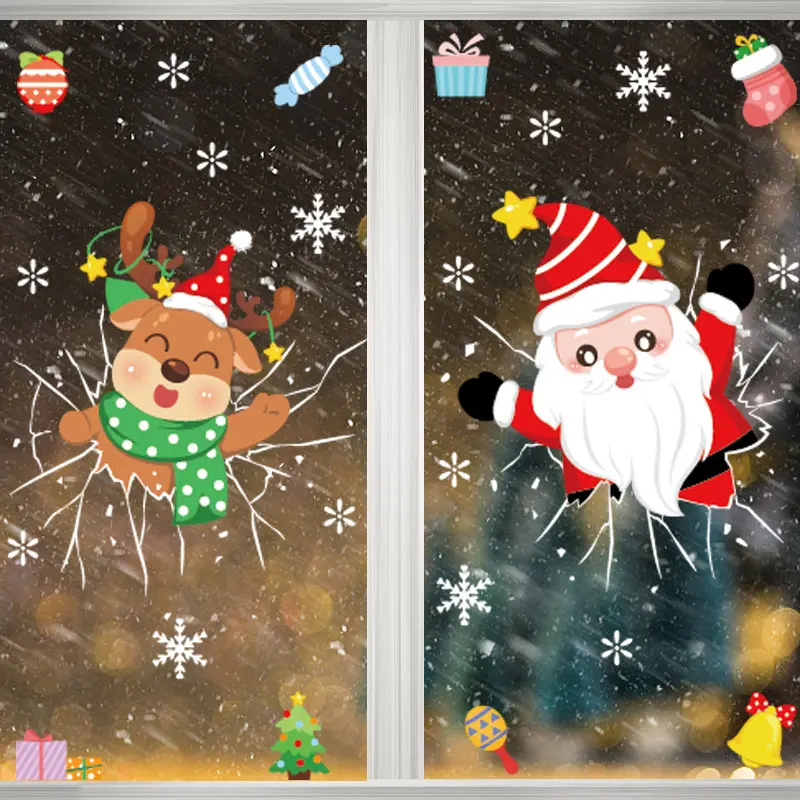 Santa Claus Snowman Reindeer Window Stickers Snowflake Christmas Atmosphere Decoration Glass Window Static Electricity Stickers