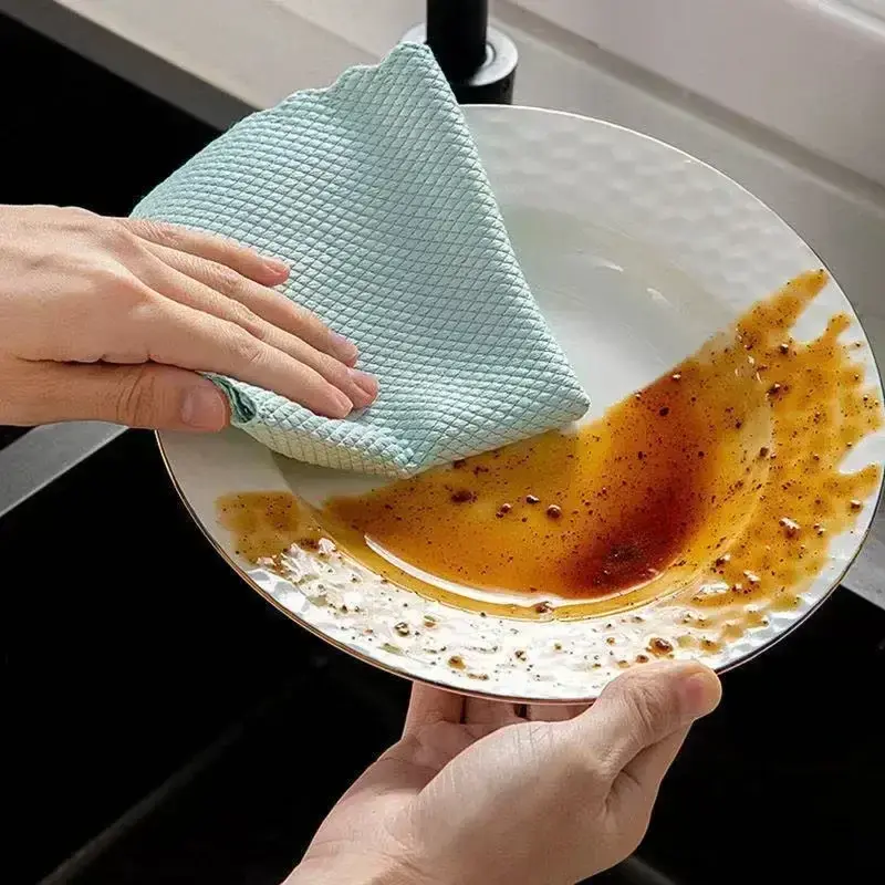 Reusable Fish Scale Wiping Cloth Ultra-fine Fiber Glass Cleaning Cloth Lint Free Cloth Windows Kitchen Mirrors Wipe Polishing