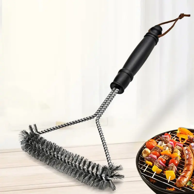 Durable Barbecue Brush Barbecue Cleaning Stainless Steel Wire Brush Pig Hair Non stick Cleaning Brush Barbecue Tool Accessories