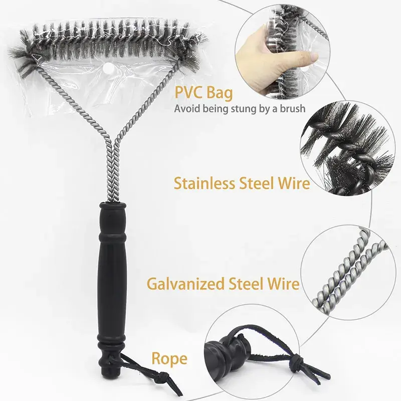 Durable Barbecue Brush Barbecue Cleaning Stainless Steel Wire Brush Pig Hair Non stick Cleaning Brush Barbecue Tool Accessories