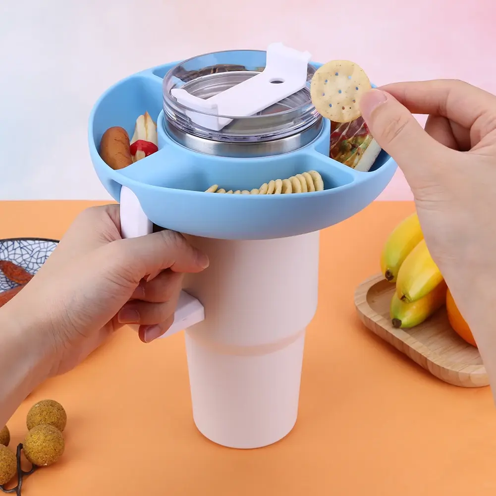 Car Mounted Cup Holder Snack Tray Snack Platter Fruit Platter Reusable Snack Dispenser Rolling Snack Bowl 3-Grid Snack Rack