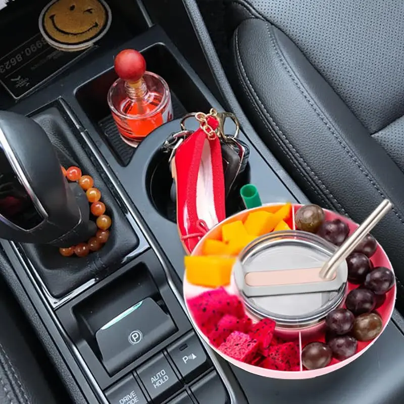 Car Mounted Cup Holder Snack Tray Snack Platter Fruit Platter Reusable Snack Dispenser Rolling Snack Bowl 3-Grid Snack Rack