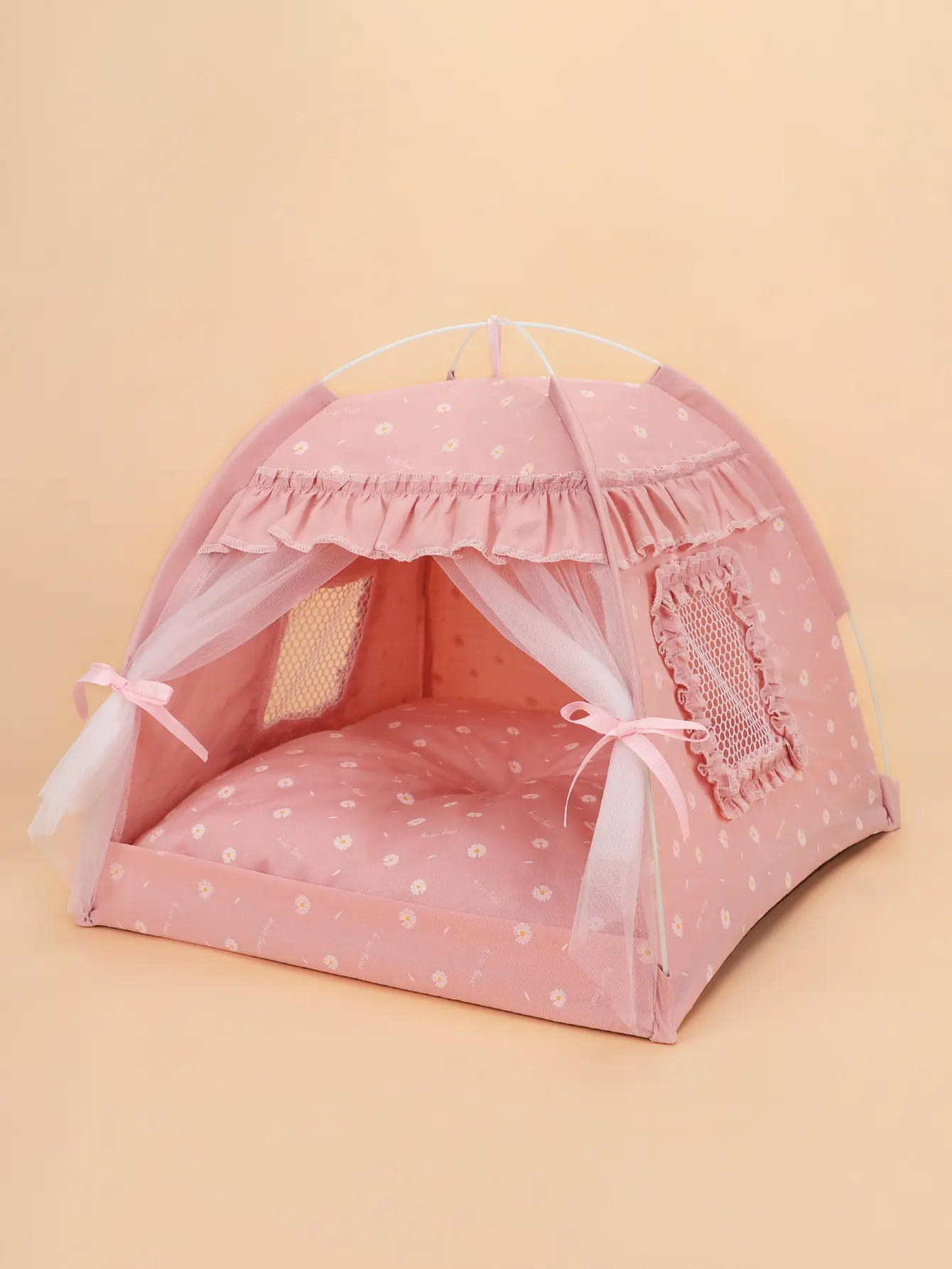 Pet Dog Tent House Floral Print Enclosed Cat Tent Bed Indoor Folding Portable Comfortable Kitten Bed Kennel For Small Pets