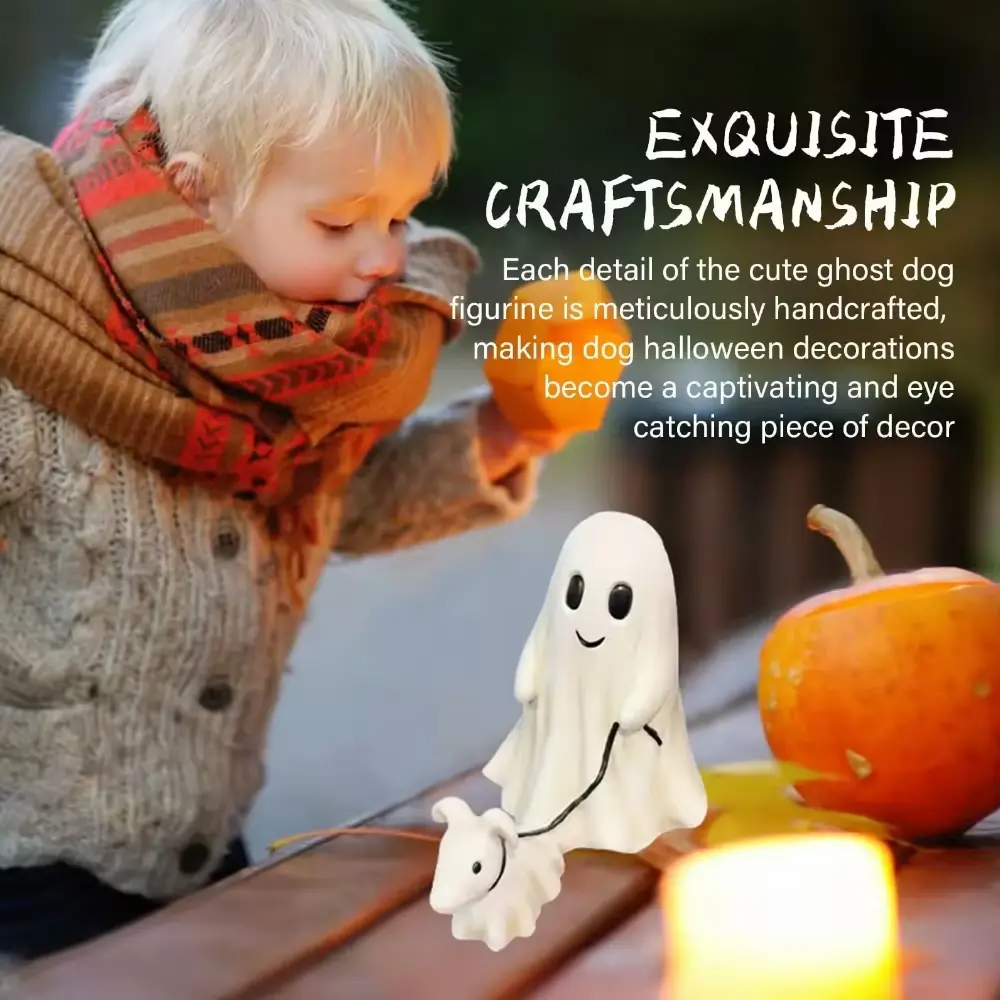 Halloween Cute Ghost Dog Walking Resin Ornament Ghost Walking Statue Ghost Dog Small Statue Home Model Desktop Decoration