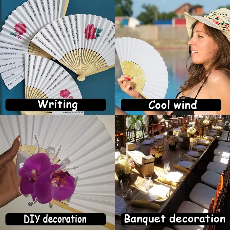White Foldable Paper Fan Portable Chinese Bamboo Fan Wedding Gift DIY Calligraphy Painting Practice Blank White Folding Fan