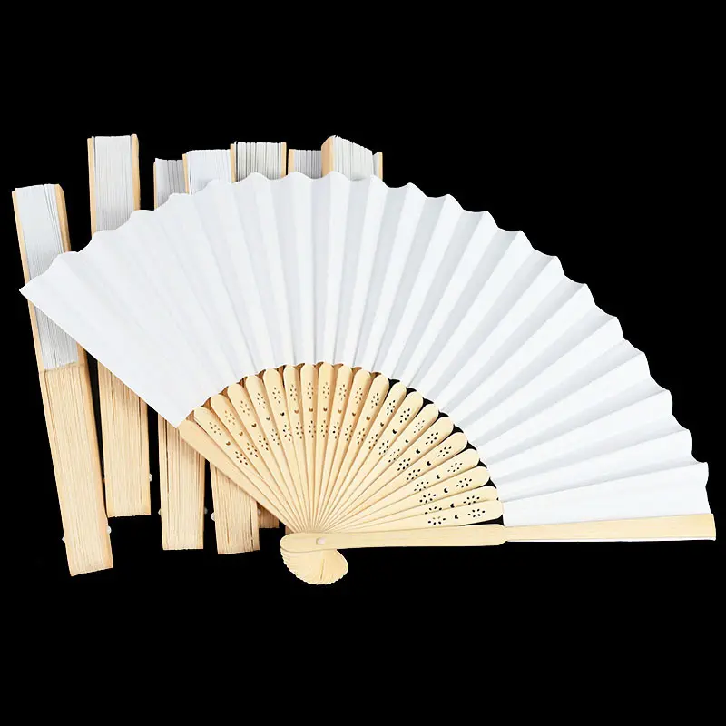 White Foldable Paper Fan Portable Chinese Bamboo Fan Wedding Gift DIY Calligraphy Painting Practice Blank White Folding Fan