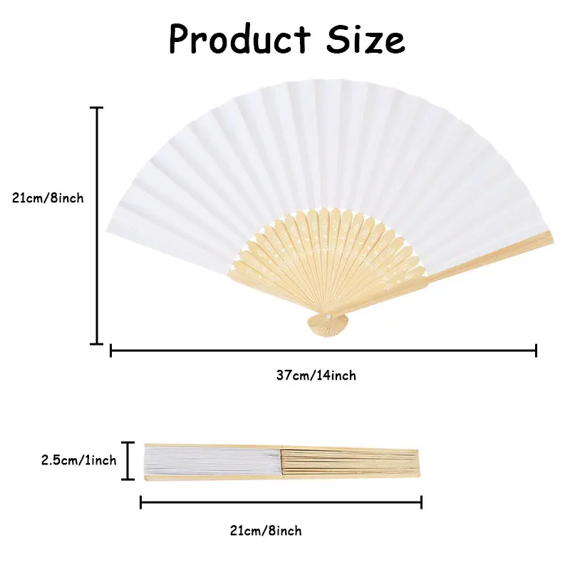White Foldable Paper Fan Portable Chinese Bamboo Fan Wedding Gift DIY Calligraphy Painting Practice Blank White Folding Fan
