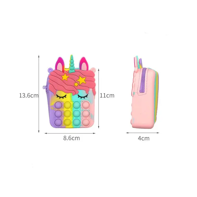 Girl's Silicone Cute Unicorn Messenger Bag Crossbody Bag Pressure Relief Dent Coin Wallet Christmas Popular Multifunctional Toy