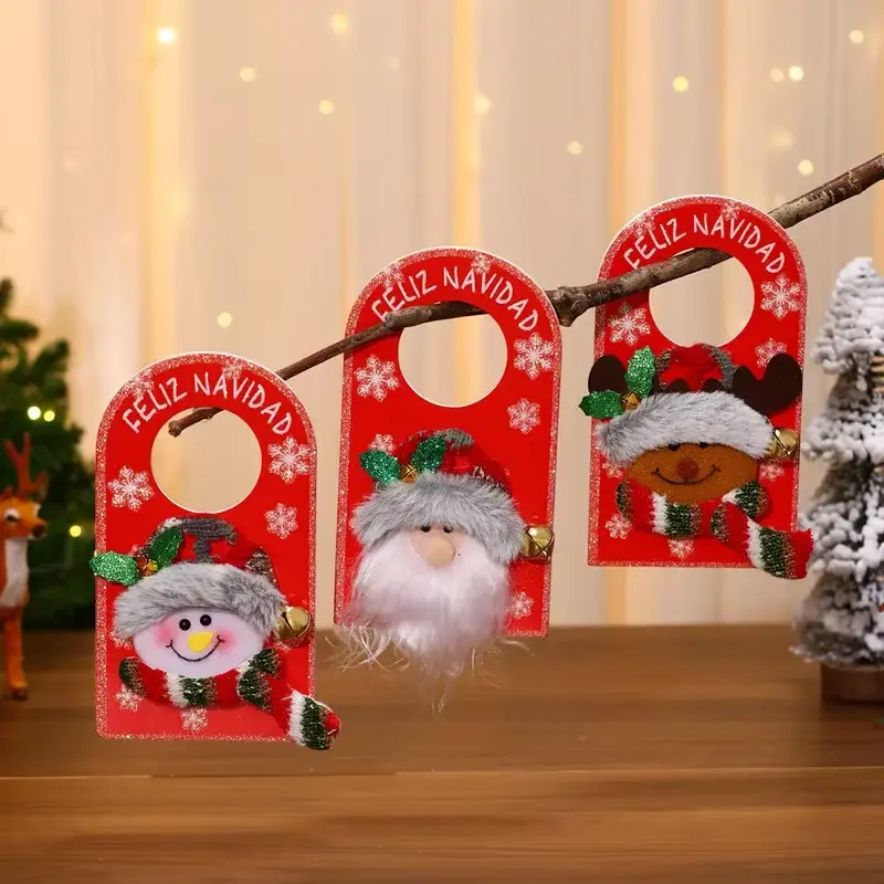 Christmas Party Decoration Cartoon Door Handle Decoration Santa Claus Reindeer Snowman Door Number Pendant Home Decoration