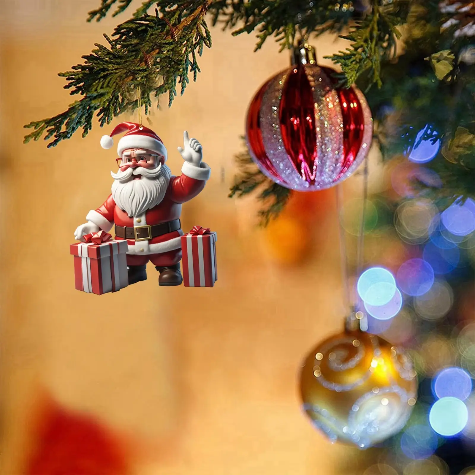 Christmas Decorations Santa Claus Snowman Tree Pendant Acrylic Cartoon Red Santa Claus Pendant Window Car Decoration Gift