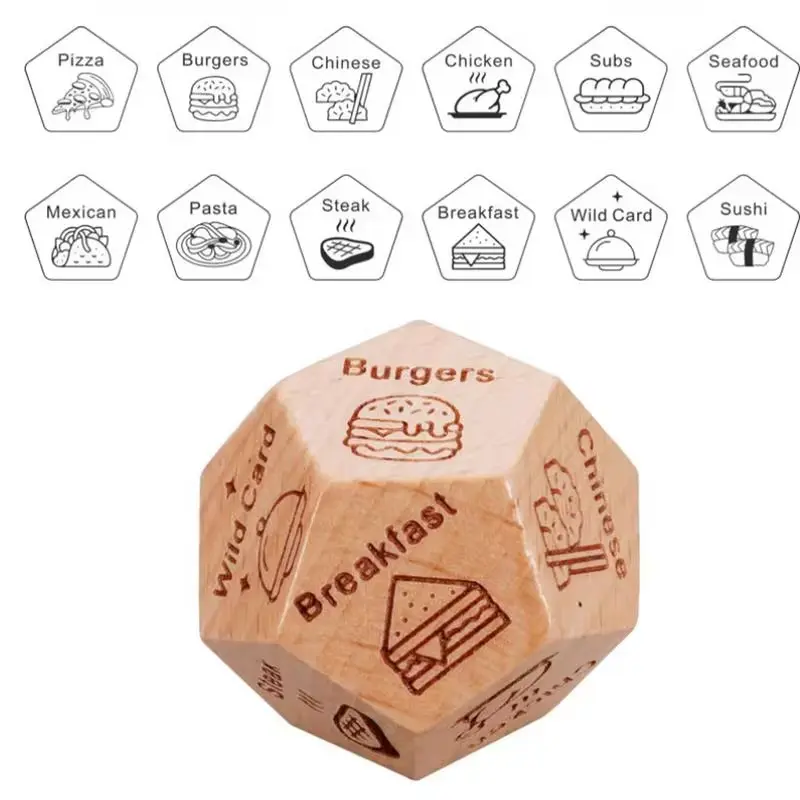 Board Game Wooden Dice Food Dice Food Dice Game Creative Couple Anniversary Prediction Decision Making What to Eat Funny Gifts