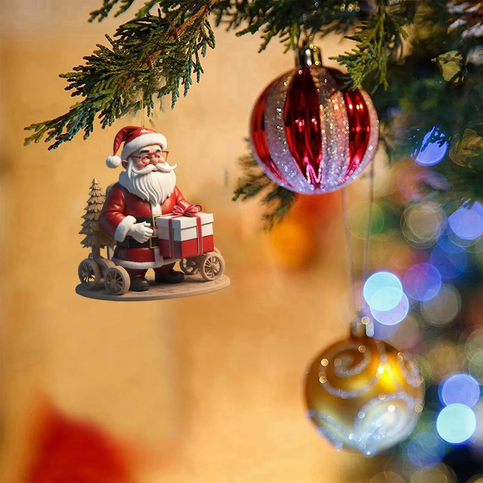 Christmas Decorations Santa Claus Snowman Tree Pendant Acrylic Cartoon Red Santa Claus Pendant Window Car Decoration Gift
