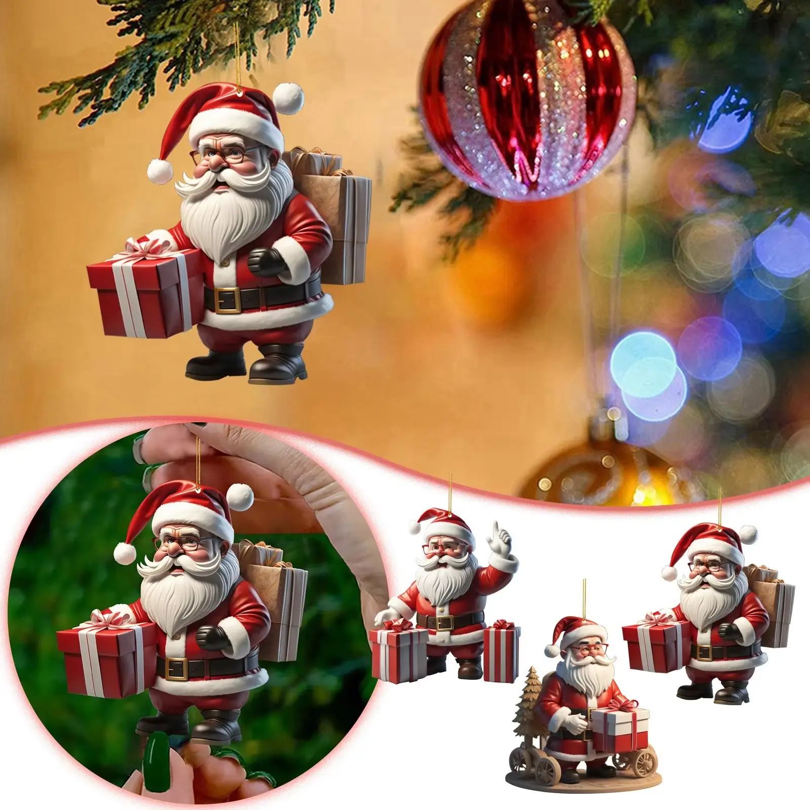 Christmas Decorations Santa Claus Snowman Tree Pendant Acrylic Cartoon Red Santa Claus Pendant Window Car Decoration Gift