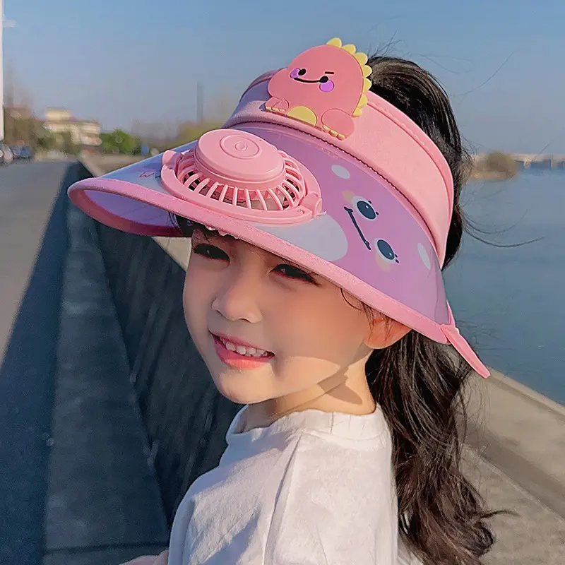 Summer Children's Sunshade Hat with Fan USB Rechargeable Sunshade Hat Cartoon Cute Outdoor Children's Large Brim Empty Top Hat