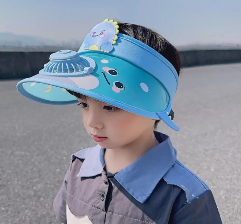 Summer Children's Sunshade Hat with Fan USB Rechargeable Sunshade Hat Cartoon Cute Outdoor Children's Large Brim Empty Top Hat