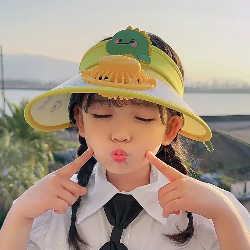 Summer Children's Sunshade Hat with Fan USB Rechargeable Sunshade Hat Cartoon Cute Outdoor Children's Large Brim Empty Top Hat