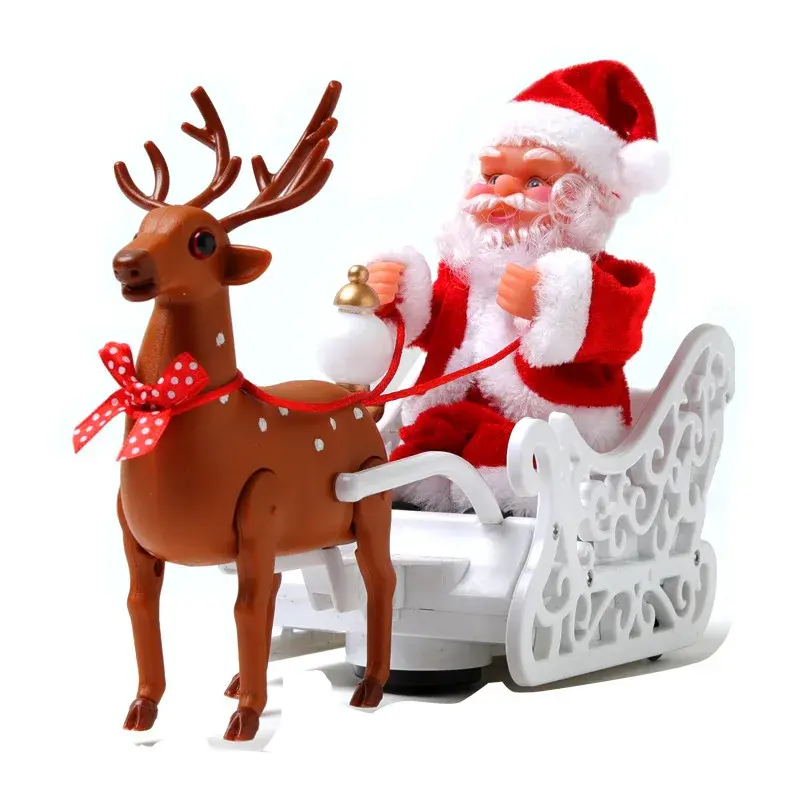 Santa Claus Doll Elk Sled Toy Elk Pull Sled Santa Claus Music Dance Doll Toy Christmas Electric Doll Family Christmas Decoration