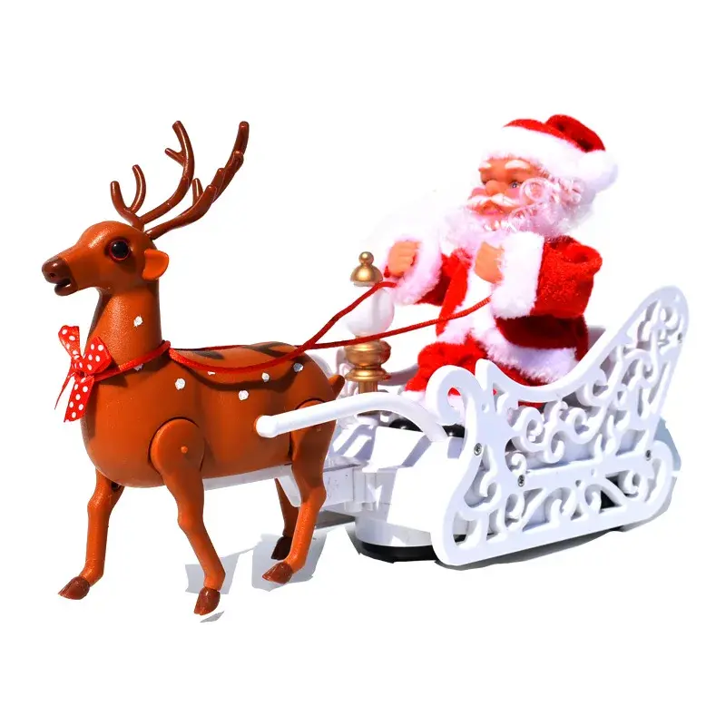 Santa Claus Doll Elk Sled Toy Elk Pull Sled Santa Claus Music Dance Doll Toy Christmas Electric Doll Family Christmas Decoration