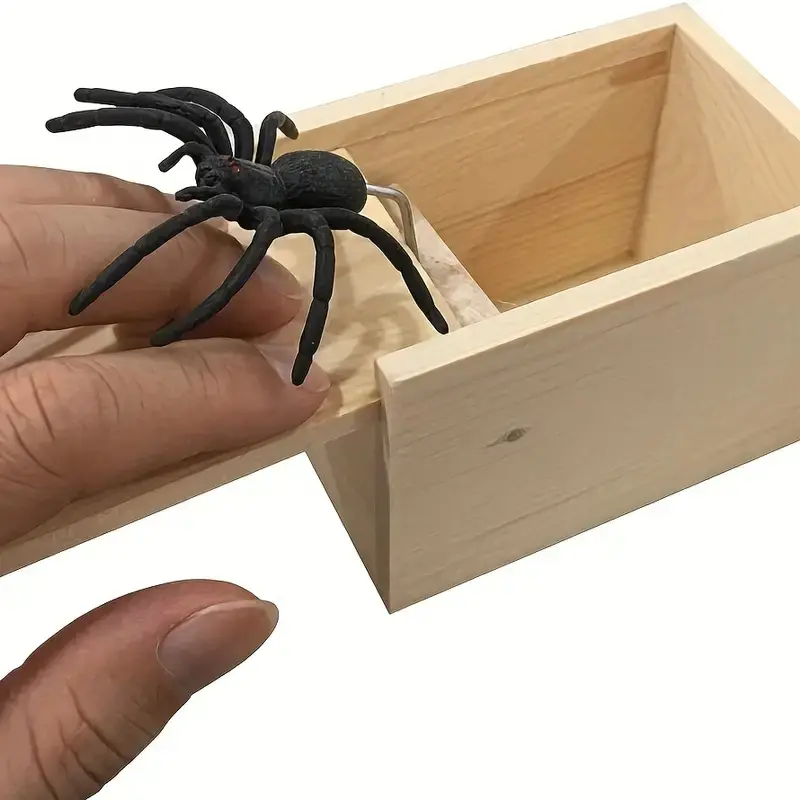 Trick Spider Fun Horror Box Wooden Spider Hidden Box Halloween Fun Horror Toy Home Office Horror Trick Toy Box Bounce Spider