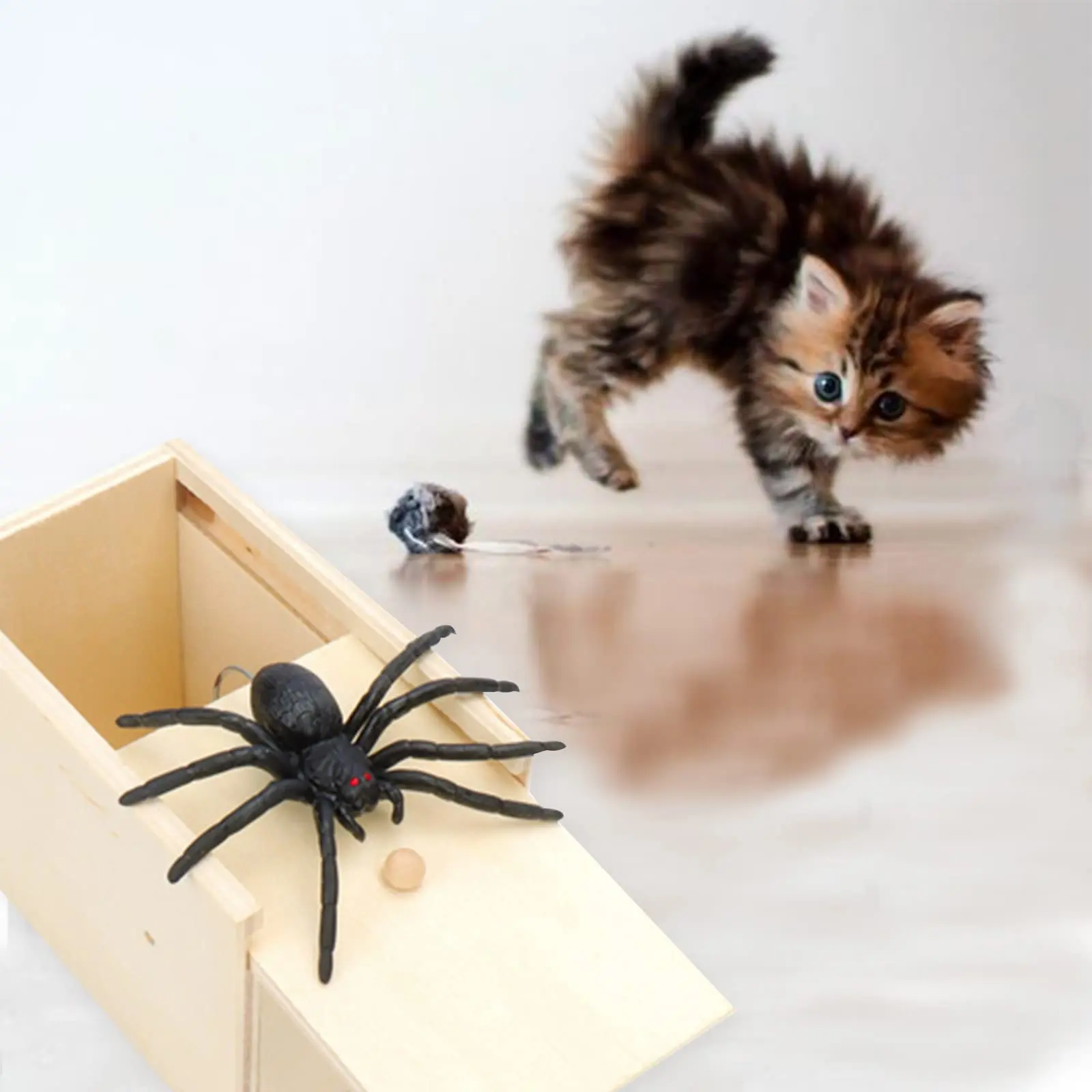Trick Spider Fun Horror Box Wooden Spider Hidden Box Halloween Fun Horror Toy Home Office Horror Trick Toy Box Bounce Spider