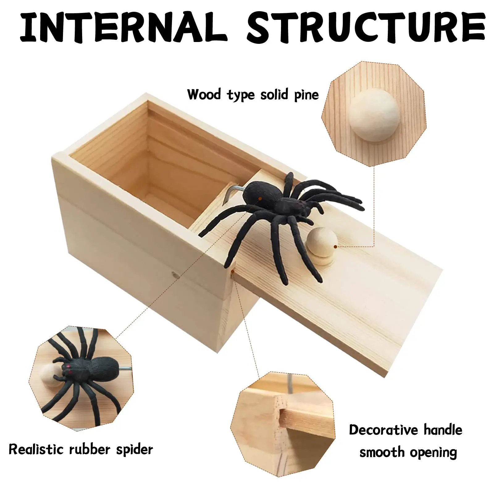 Trick Spider Fun Horror Box Wooden Spider Hidden Box Halloween Fun Horror Toy Home Office Horror Trick Toy Box Bounce Spider
