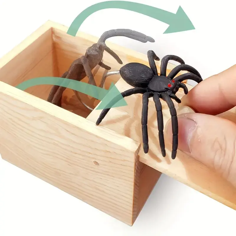 Trick Spider Fun Horror Box Wooden Spider Hidden Box Halloween Fun Horror Toy Home Office Horror Trick Toy Box Bounce Spider