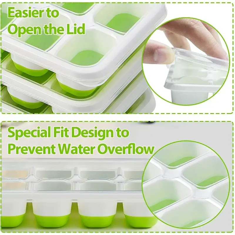 Ice Tray Silicone Mold with Covers Soft Bottom Silicone Easy Demolding Ice Mold Durable Bar Wine Ice Block Mechanism Ice Box
