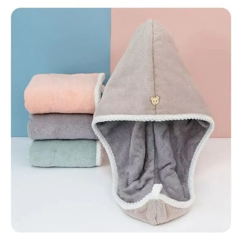 Coral Plush Dry Hair Cap Double Layered Thickened Women Water Absorbing Quick Drying Hair Wiping Towel Bath Cap Headband Towels