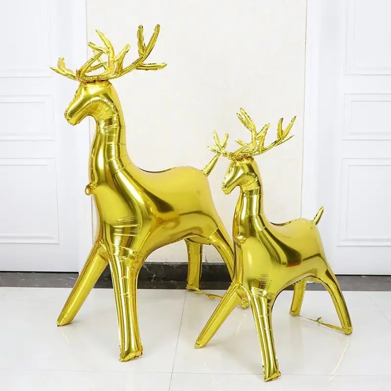 3D Elk Balloon Christmas Theme Party Decoration Gold Standing Elk Shape Aluminum Film Balloon Festival Celebration Supplies
