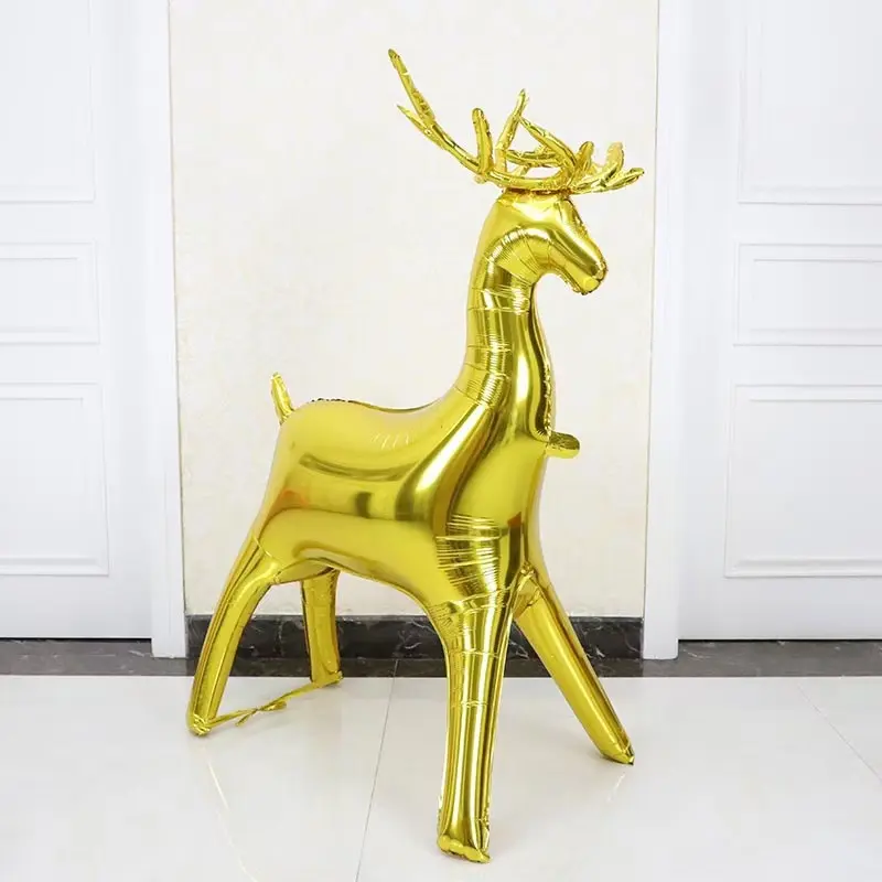 3D Elk Balloon Christmas Theme Party Decoration Gold Standing Elk Shape Aluminum Film Balloon Festival Celebration Supplies