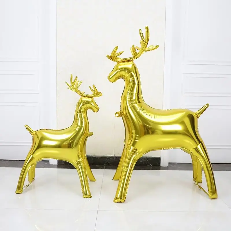 3D Elk Balloon Christmas Theme Party Decoration Gold Standing Elk Shape Aluminum Film Balloon Festival Celebration Supplies
