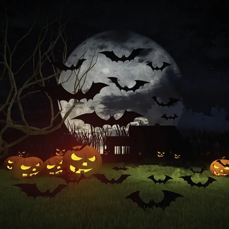 Halloween Decorative Bat Stickers 3D Stereoscopic Black Bat Stickers Bar Party Ghost House Terrifying Wall Stickers Props