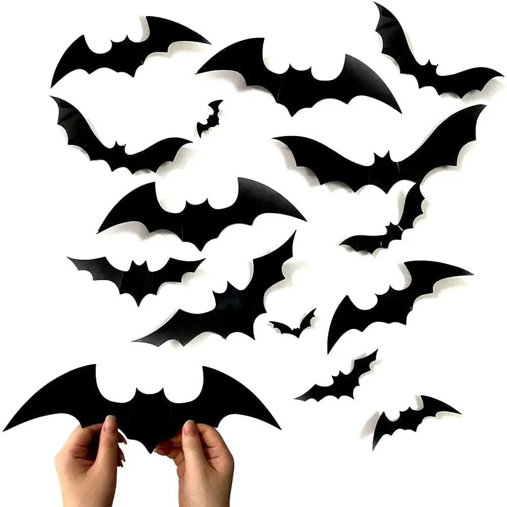 Halloween Decorative Bat Stickers 3D Stereoscopic Black Bat Stickers Bar Party Ghost House Terrifying Wall Stickers Props