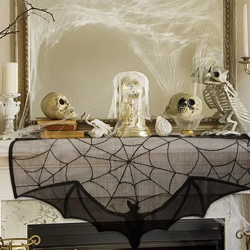 Halloween Lace Bat Curtains Fine Craftsmanship Reusable Lightweight Spider Web Pattern Curtains Living Room Horror Decoration
