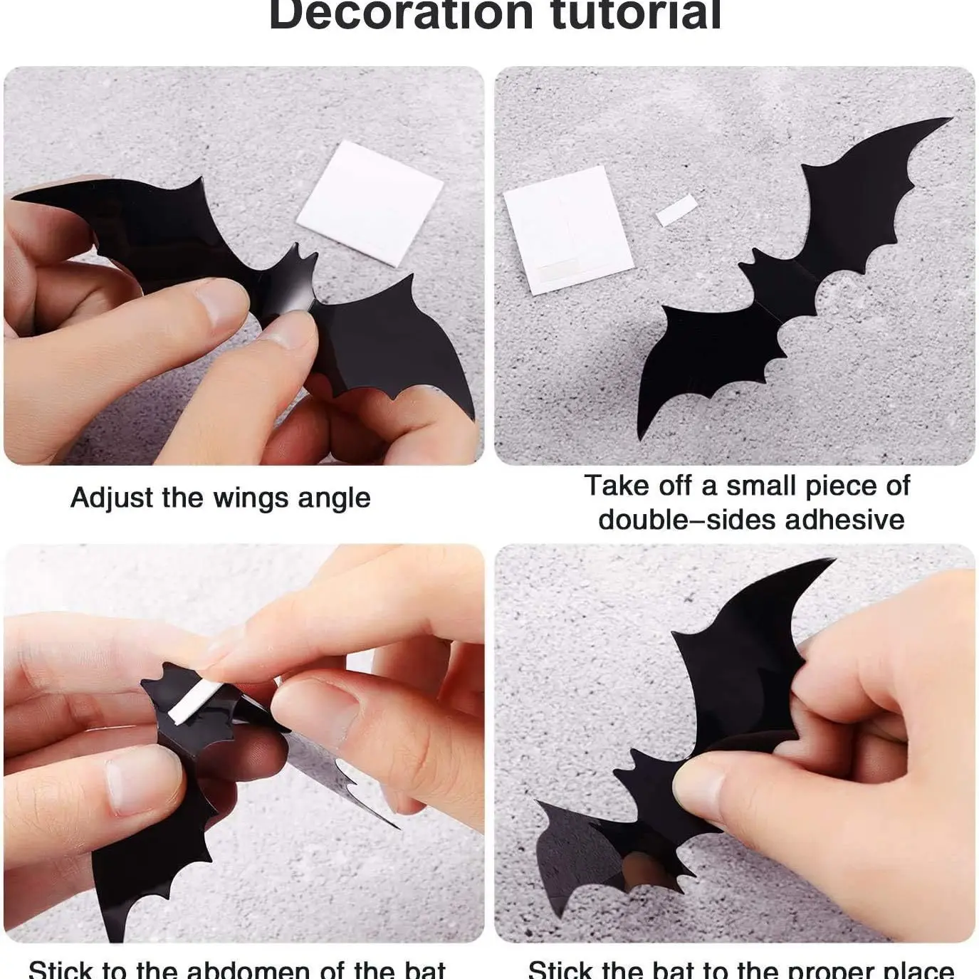Halloween Decorative Bat Stickers 3D Stereoscopic Black Bat Stickers Bar Party Ghost House Terrifying Wall Stickers Props