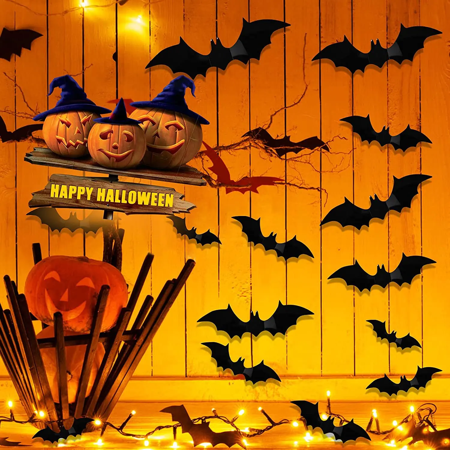 Halloween Decorative Bat Stickers 3D Stereoscopic Black Bat Stickers Bar Party Ghost House Terrifying Wall Stickers Props