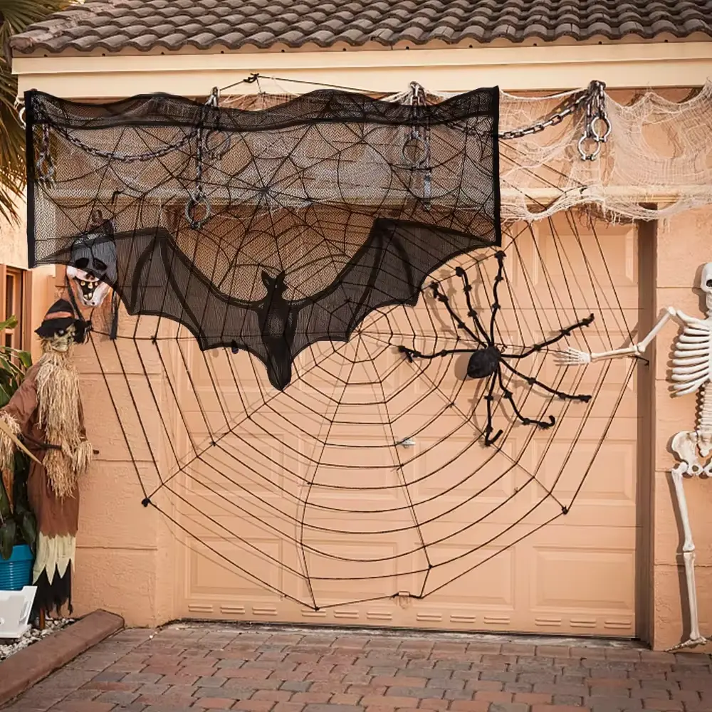 Halloween Lace Bat Curtains Fine Craftsmanship Reusable Lightweight Spider Web Pattern Curtains Living Room Horror Decoration