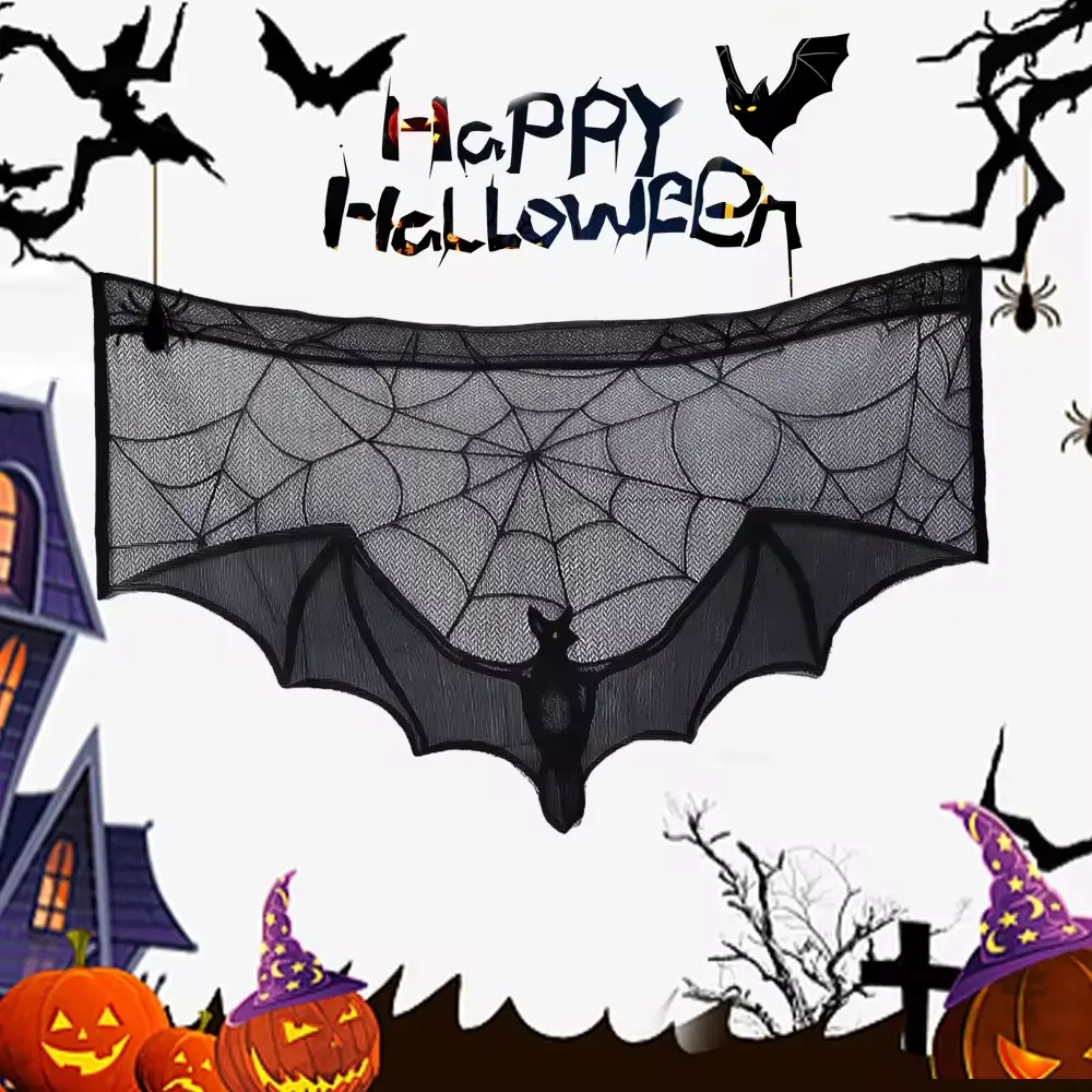Halloween Lace Bat Curtains Fine Craftsmanship Reusable Lightweight Spider Web Pattern Curtains Living Room Horror Decoration